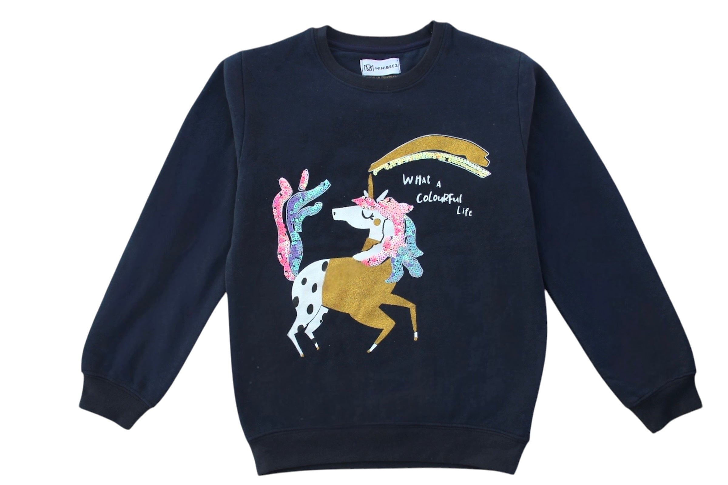 GIRL UNICORN SEQUENCE DARK NAVY BLUE FLEECE SWEATSHIRT