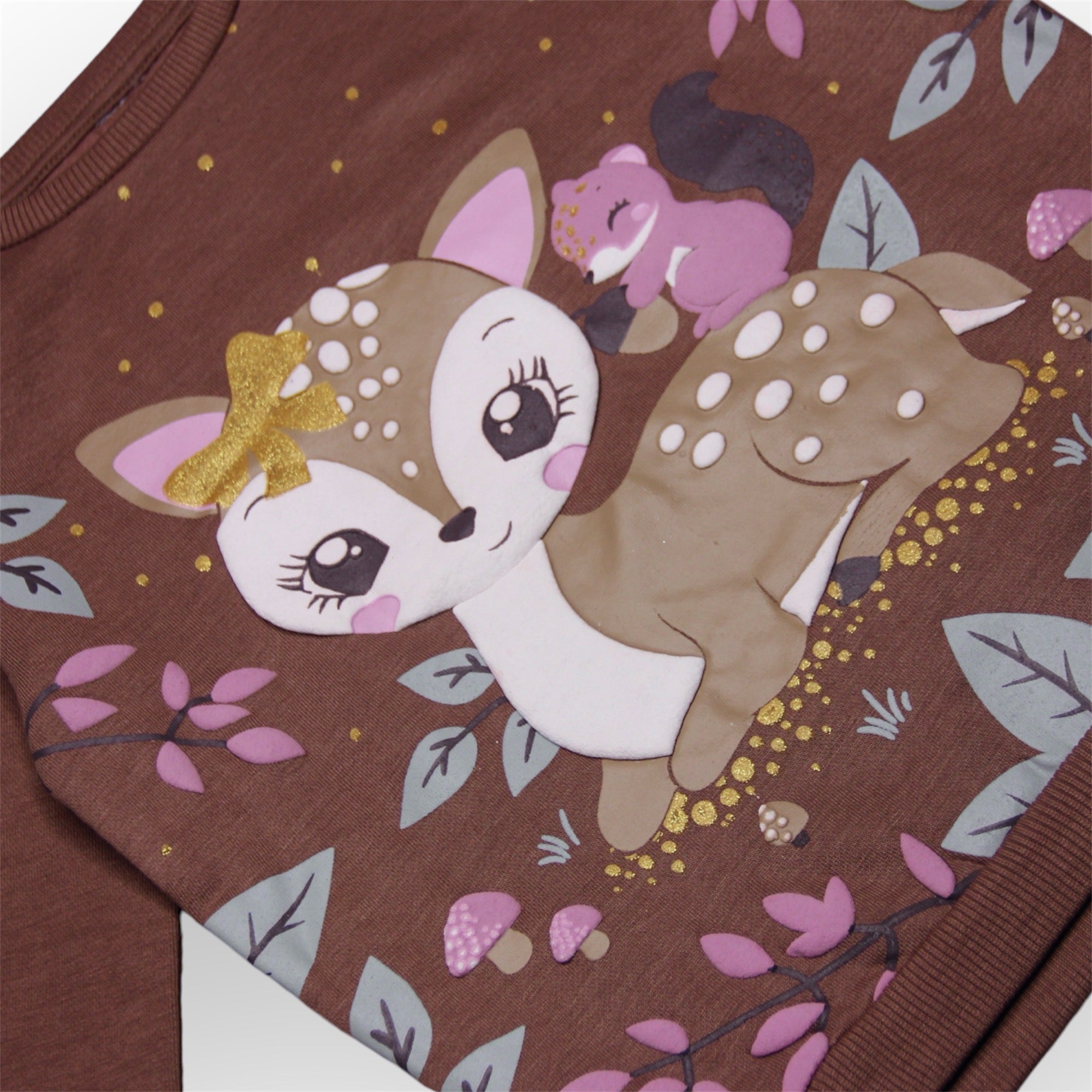 GIRL FLEECE SWEATSHIRT BROWN 3D EMBOSSED PRINT