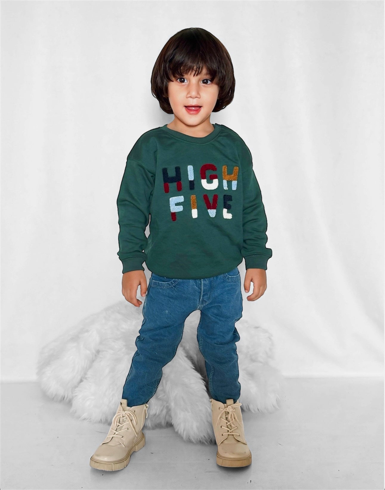 BOY/GIRL HIGH FIVE FLEECE SWEATSHIRT-GREEN