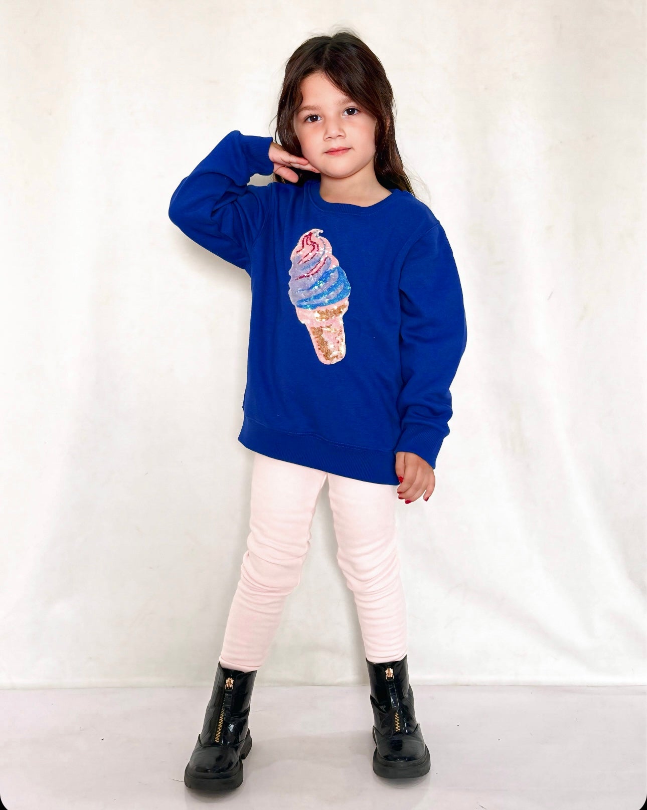 GIRL FLEECE BLUE SEQUENCE ICE-CREAM SWEATSHIRT