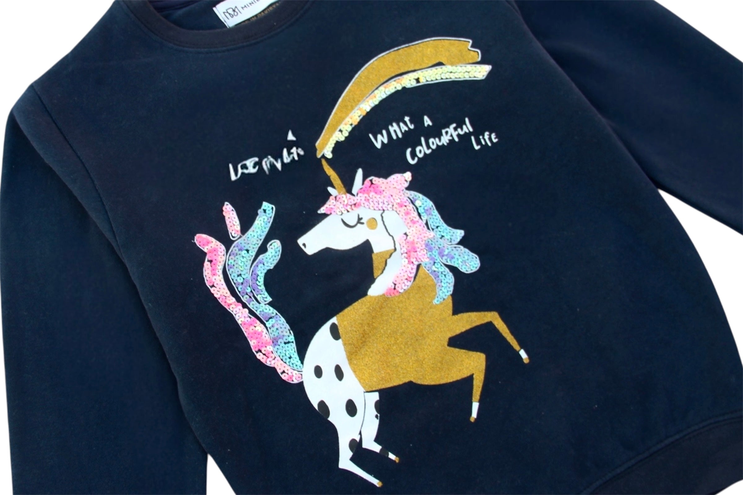 GIRL UNICORN SEQUENCE DARK NAVY BLUE FLEECE SWEATSHIRT