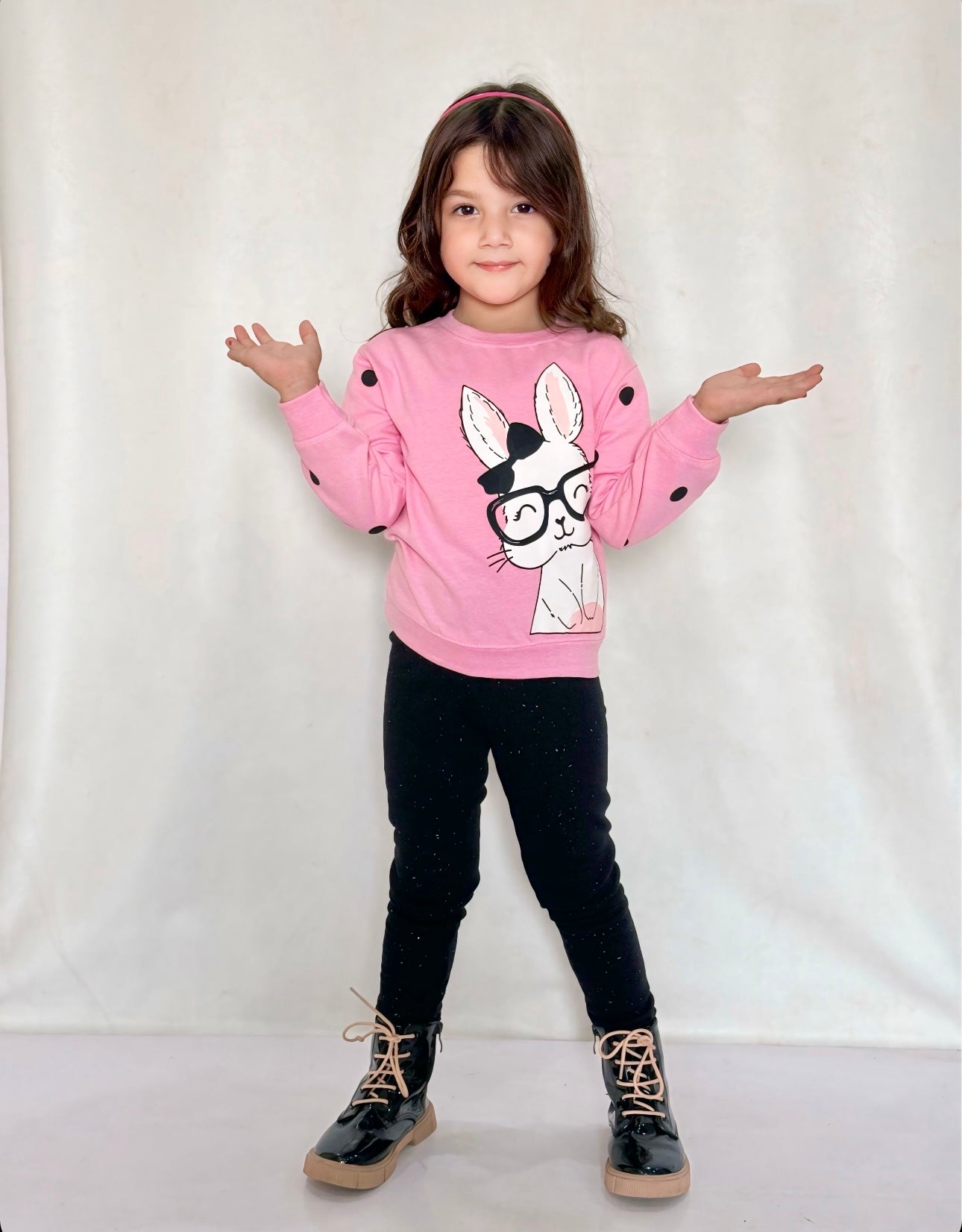 GIRL LYCRA TERRY PINK-RABBIT SWEATSHIRT