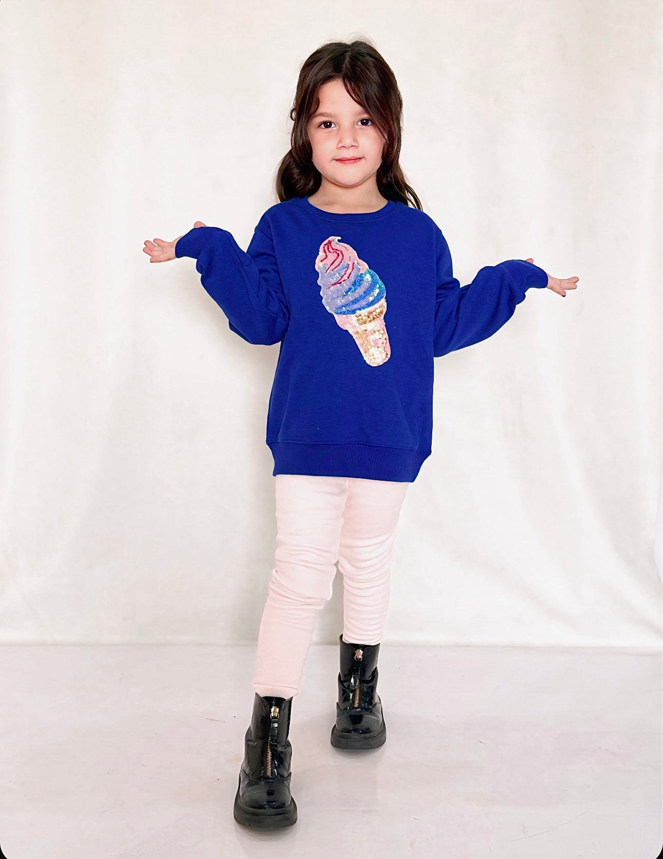 GIRL FLEECE BLUE SEQUENCE ICE-CREAM SWEATSHIRT