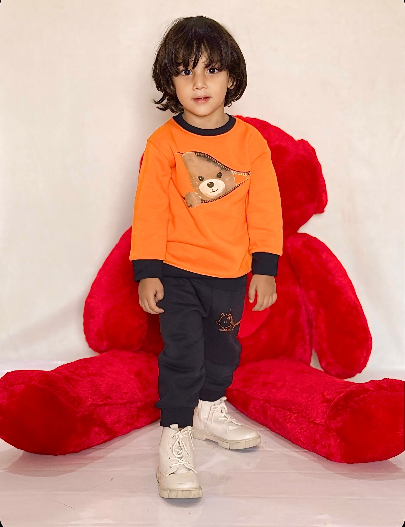 BOY/GIRL ORANGE BEAR FLEECE TRACKSUIT