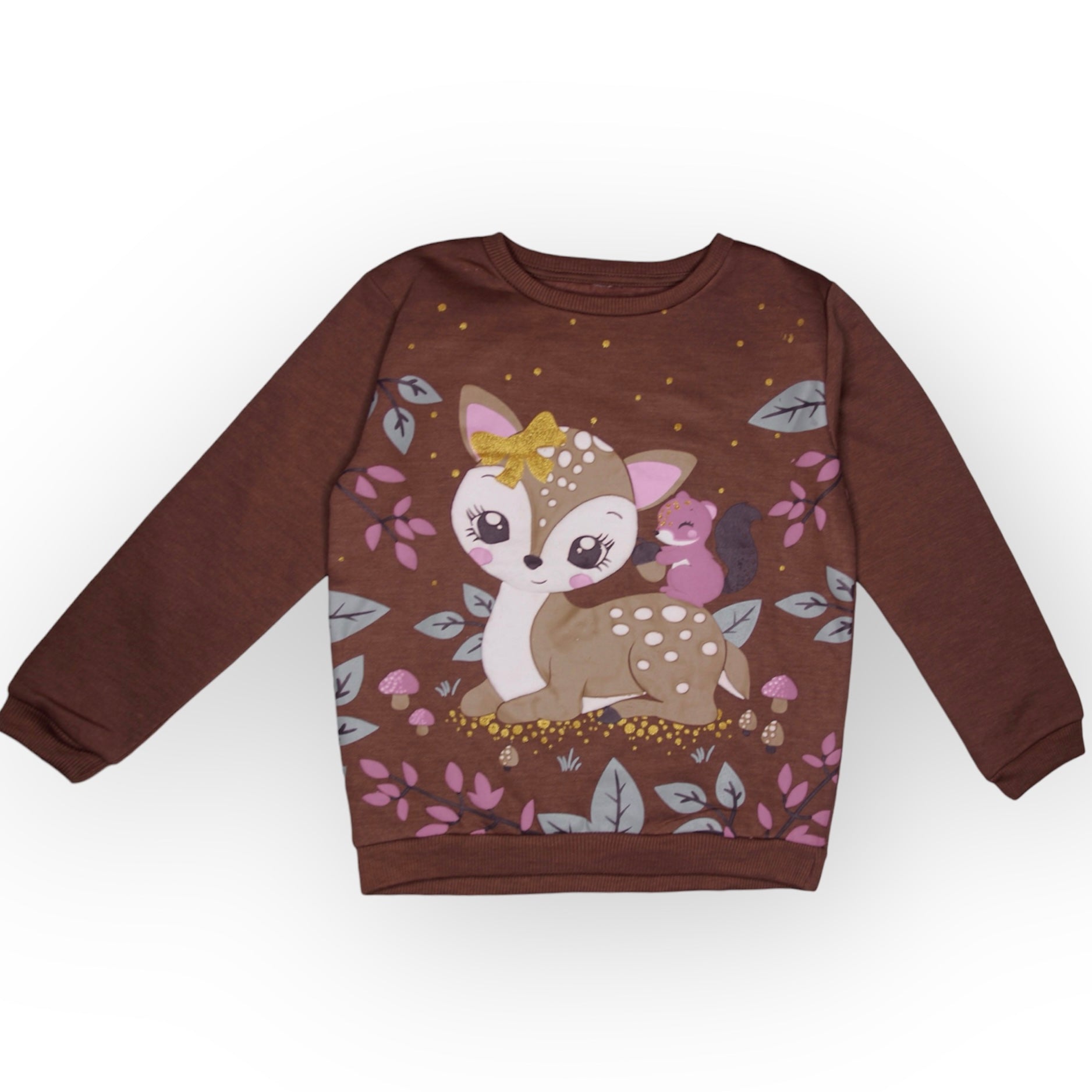 GIRL FLEECE SWEATSHIRT BROWN 3D EMBOSSED PRINT