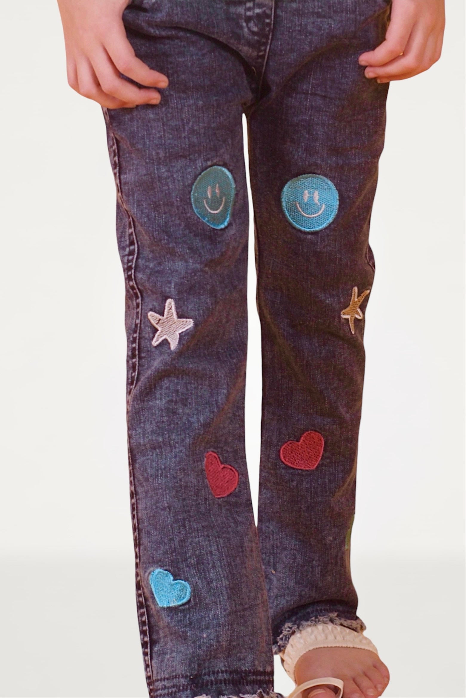 Blue denim embroidered pants girl