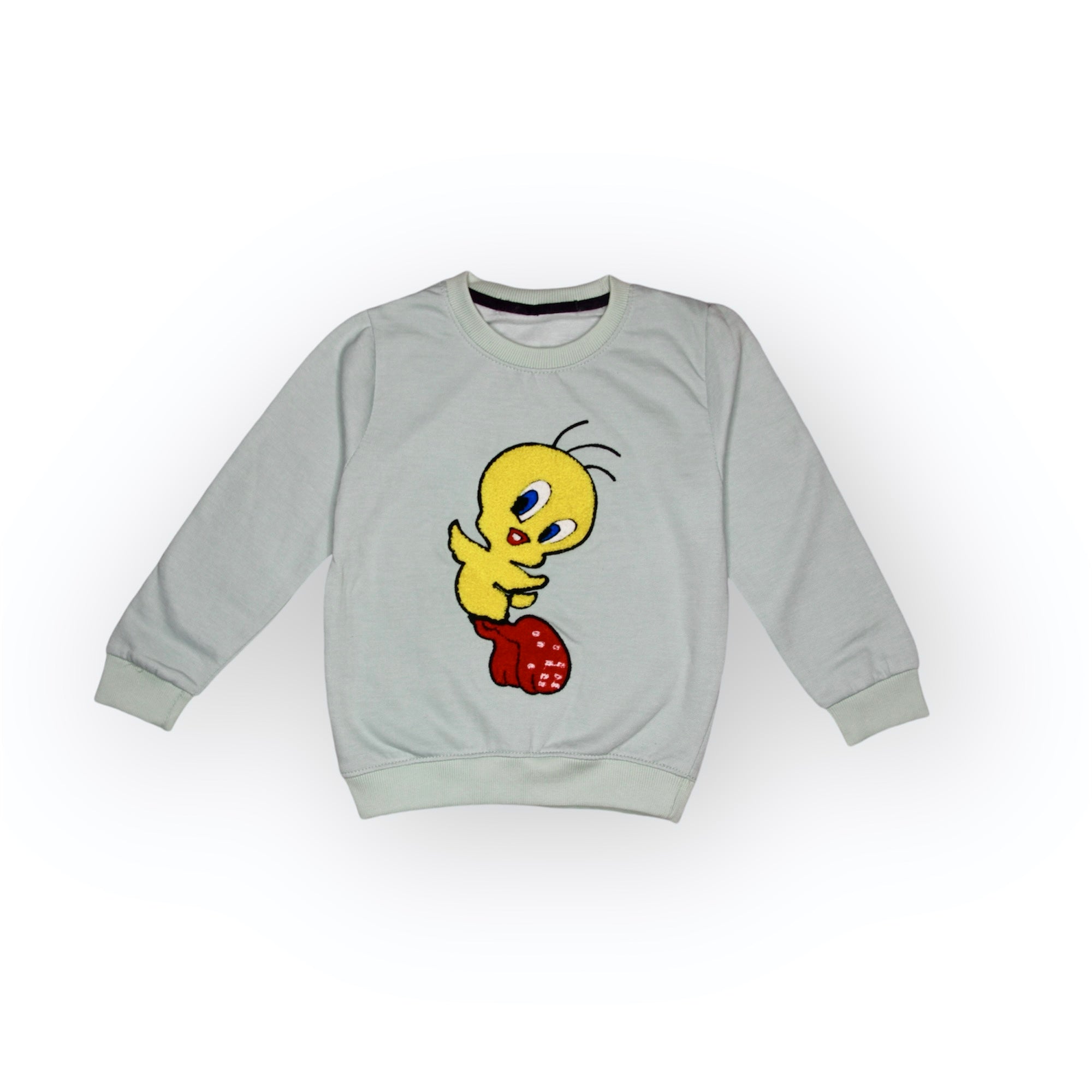 GIRL FLEECE SWEATSHIRT EMBROIDERED LIGHT BLUE TWEETY