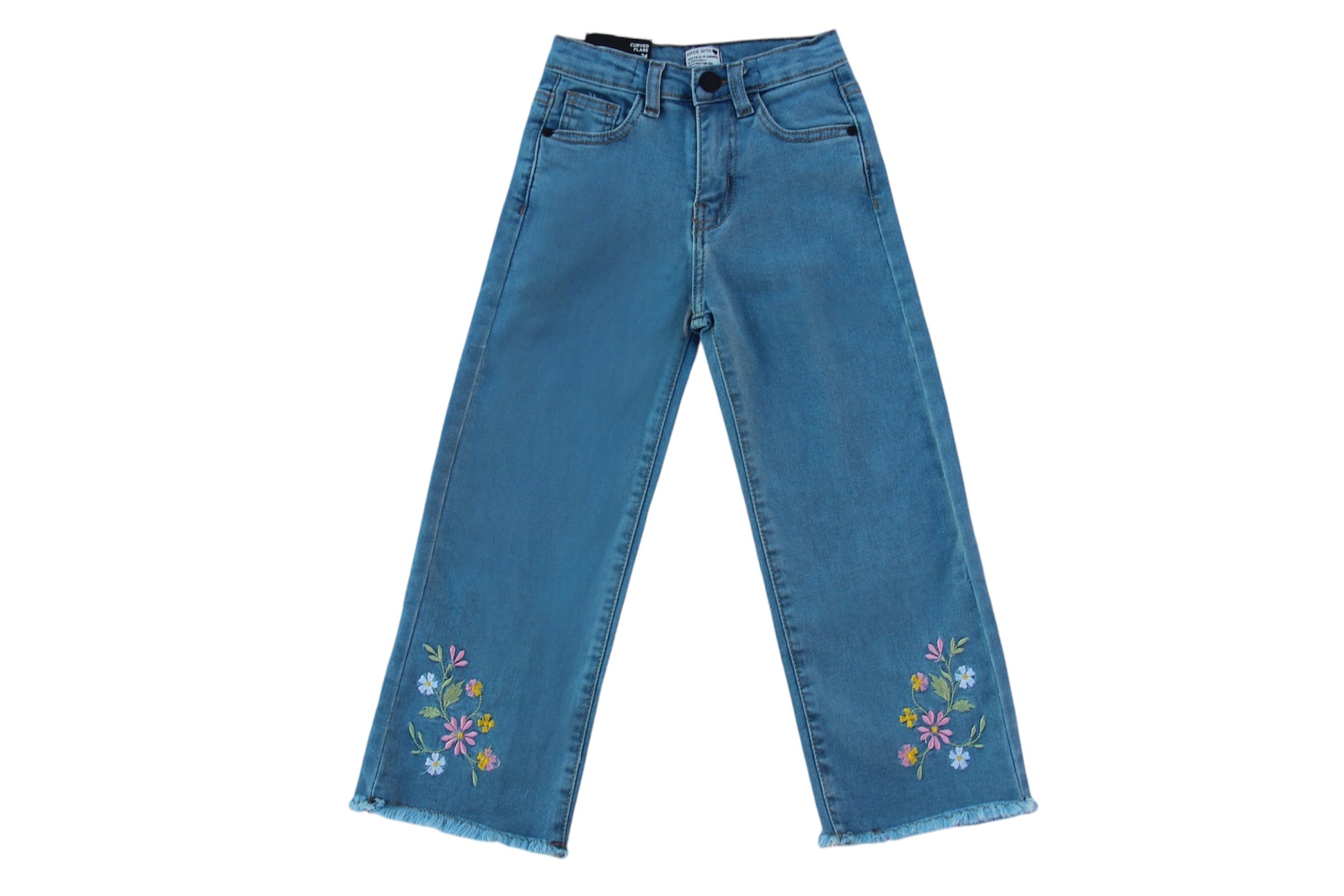 GIRL DENIM FLORAL EMBROIDERED PANTS