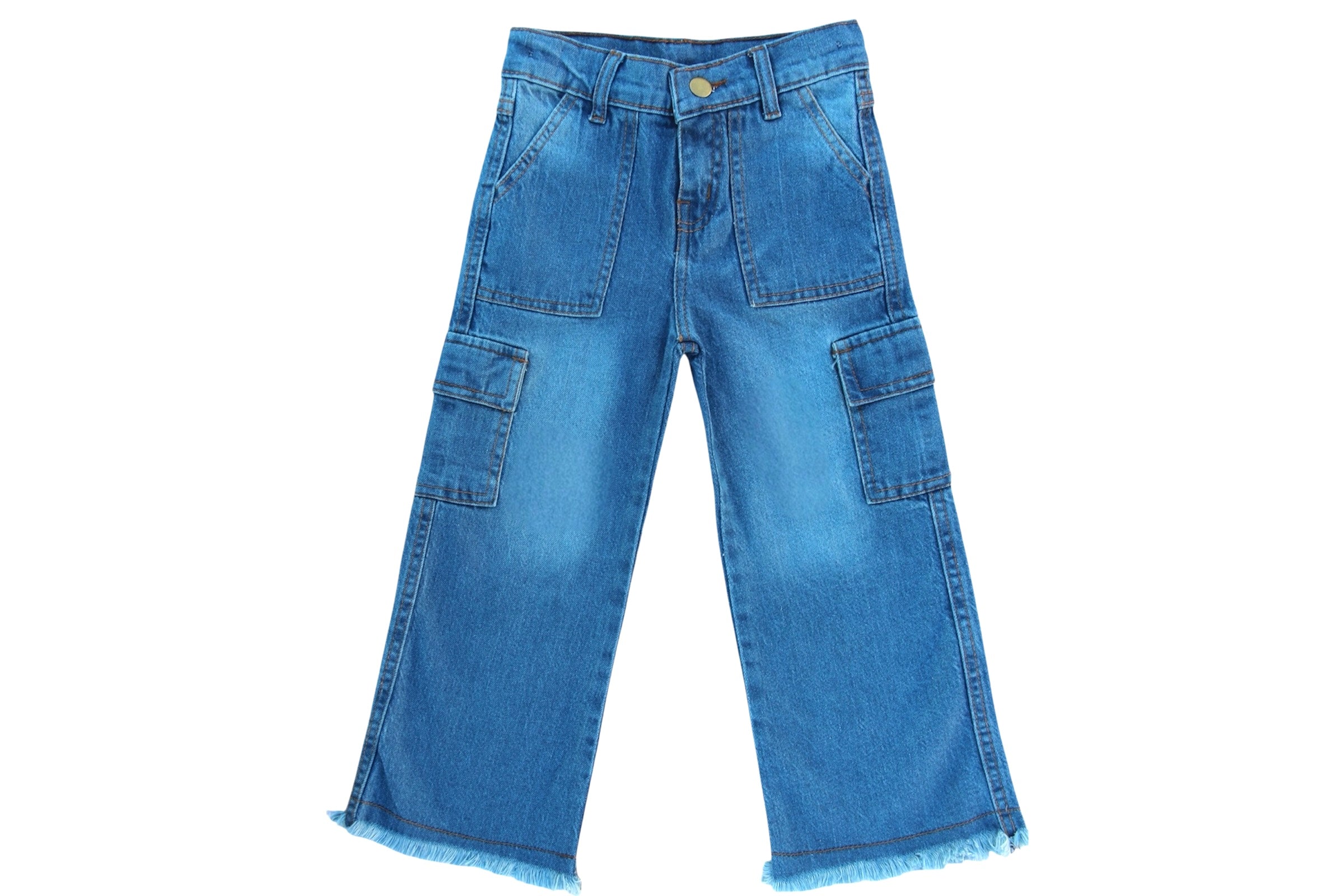 GIRL BLUE DENIM CARGO PANTS