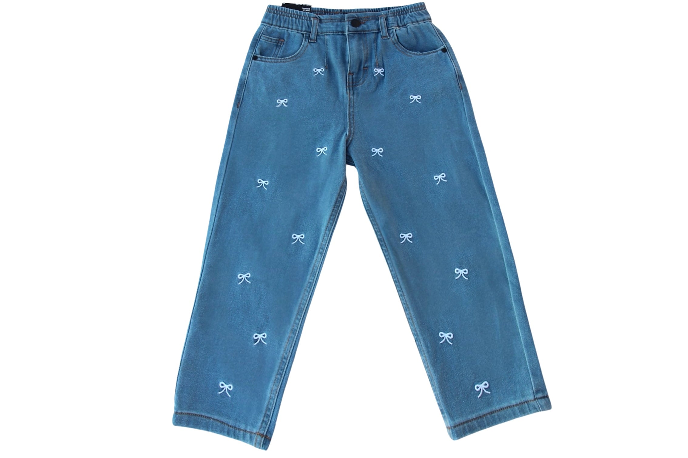 GIRL DENIM BOW EMBROIDERED PANTS